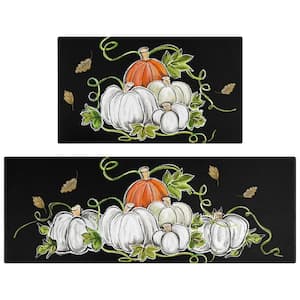 17 in. x 47 in. and 17 in. x 30 in. White Pumpkin Leaf Harvest Thanksgiving Floor Mats and Rugs for Home Decor (2-Pack)