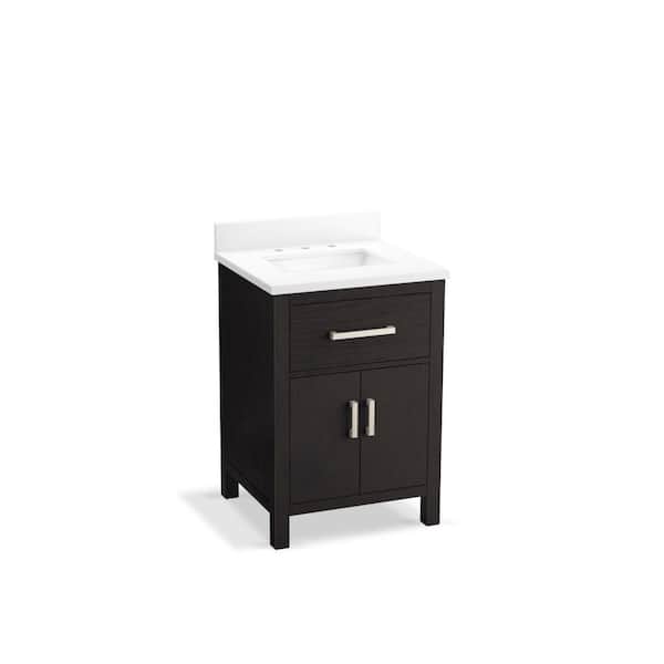Kresla 25in. Single Sink Freestanding Carbon Oak Bath Vanity with White Quartz Top Assembled