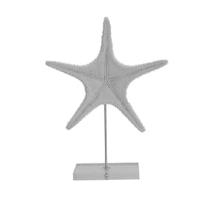 14.75 in. Decorative White in Starfish Figurine on Stand, Modern Coastal Decor