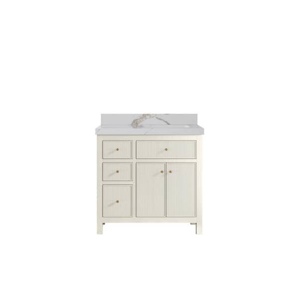 Willow Collections Sonoma 36 in. Right Sink Freestanding Alabaster Bath Vanity with Calacatta Gold Quartz Top Unassembled