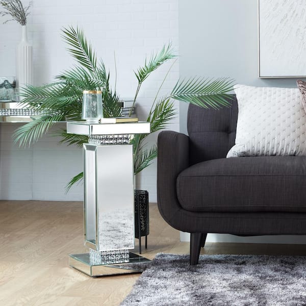 Litton Lane 12 in. Silver Glass Mirrored Pedestal End Table