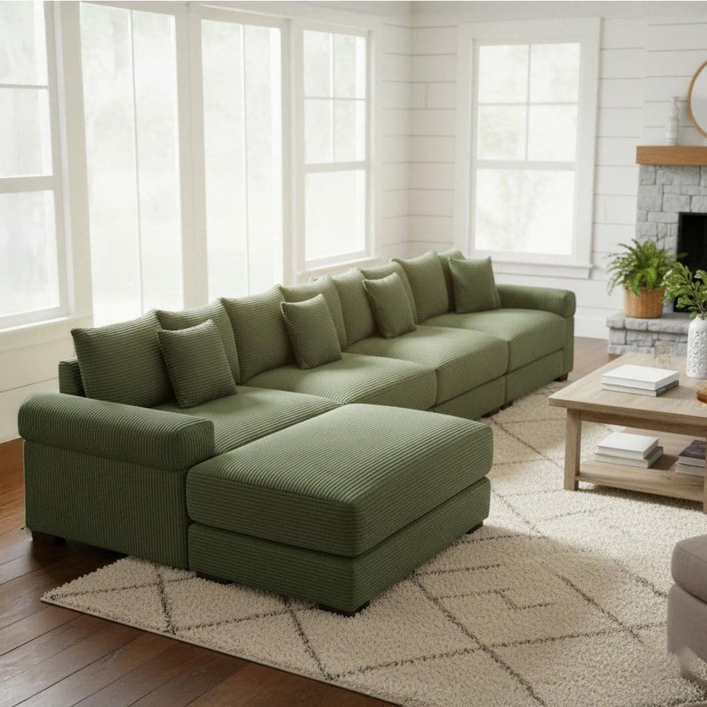 ZJBCDL 167.6 in. Straight Arm 5-Piece Corduroy Modular Sectional Sofa with Ottoman and Ergonomic Design in Olive Green price history on PriceWatchPro