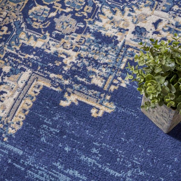 Nourison Grafix Navy Blue 9 ft. x 12 ft. Persian Medallion