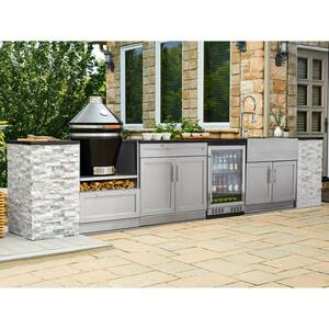 Signature Series 118.25 in. x 25.5 in. x 36 in. Natural Gas Outdoor Kitchen 9-Piece SS Cabinet Set with Kamado