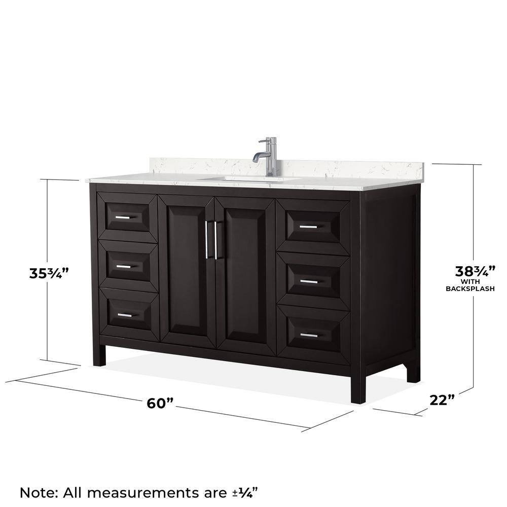 Daria Dark Espresso 60" Single Vanity with Carrara Marble Top and Mirror