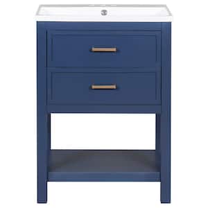 Victoria 24 in. W x 18 in. D x 34 in. H Freestanding Single Sink Modern Bath Vanity in Blue with White Countertop