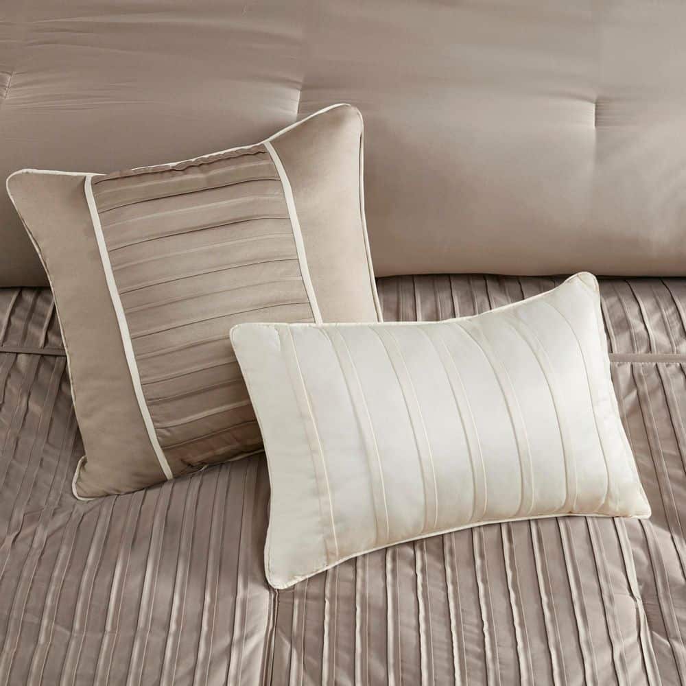 Trinity Taupe 7-Piece Polyester Charmeuse Queen Comforter Set