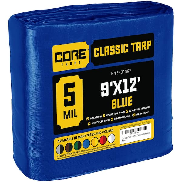 CORE TARPS 9 ft. x 12 ft. Blue 5 Mil Heavy Duty Polyethylene Tarp, Waterproof, UV Resistant, Rip and Tear Proof