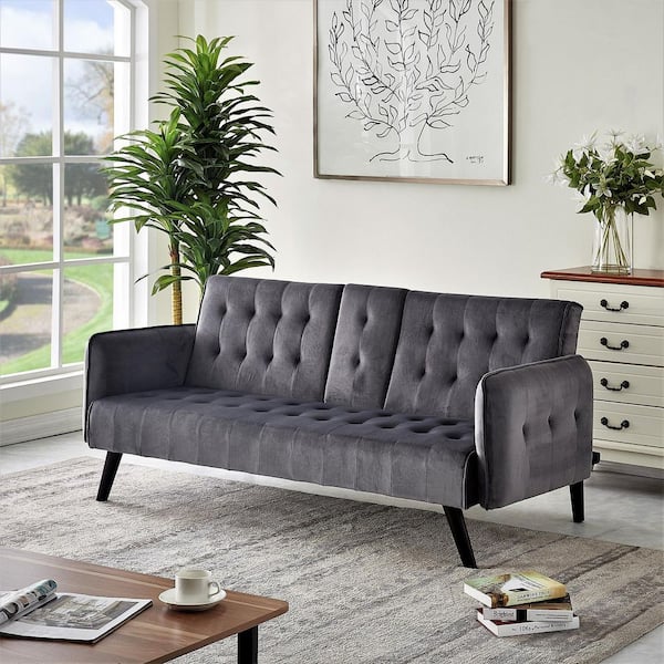 US Pride Furniture Jeff 72 in. Grey Velvet 2-Seats Tween