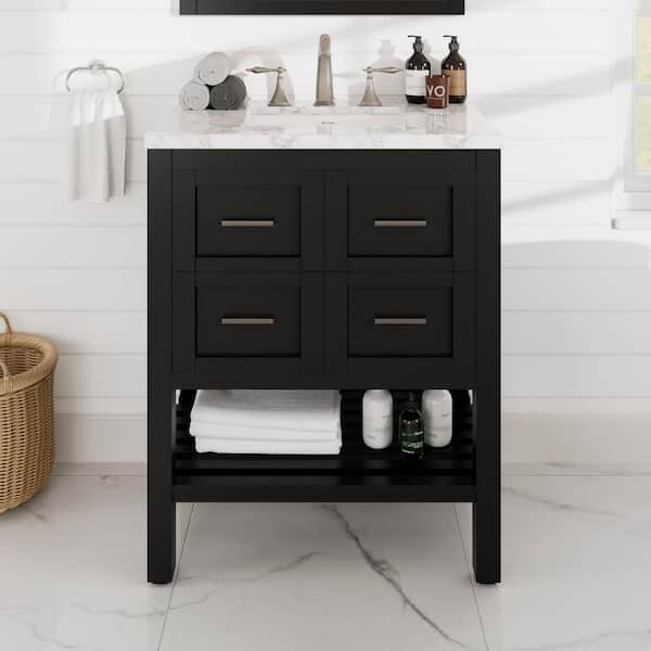 Eviva Natalie 30 in. Single Sink Espresso Bath Vanity with White Carrara Marble Top (Assembled)