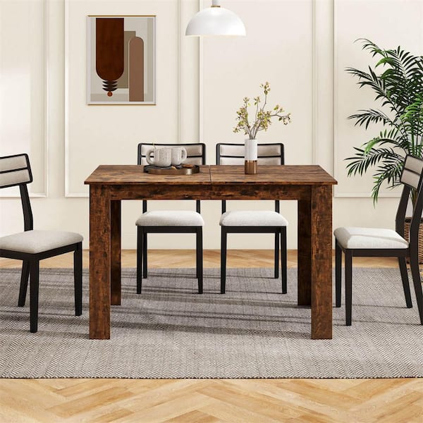 Rustic Brown Wood 47-62 in. Extendable 4 Legs Base Dining Table Seats 4-8 People for Dining Room Home Office