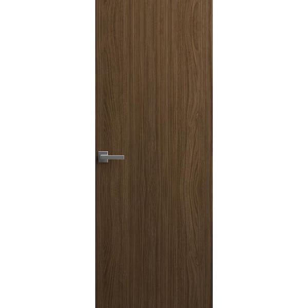 30 in. x 84 in. Unassembled Left-Hand/Outswing Solid Core Walnut Flush Mount Hidden Door with Black Hinge Finish