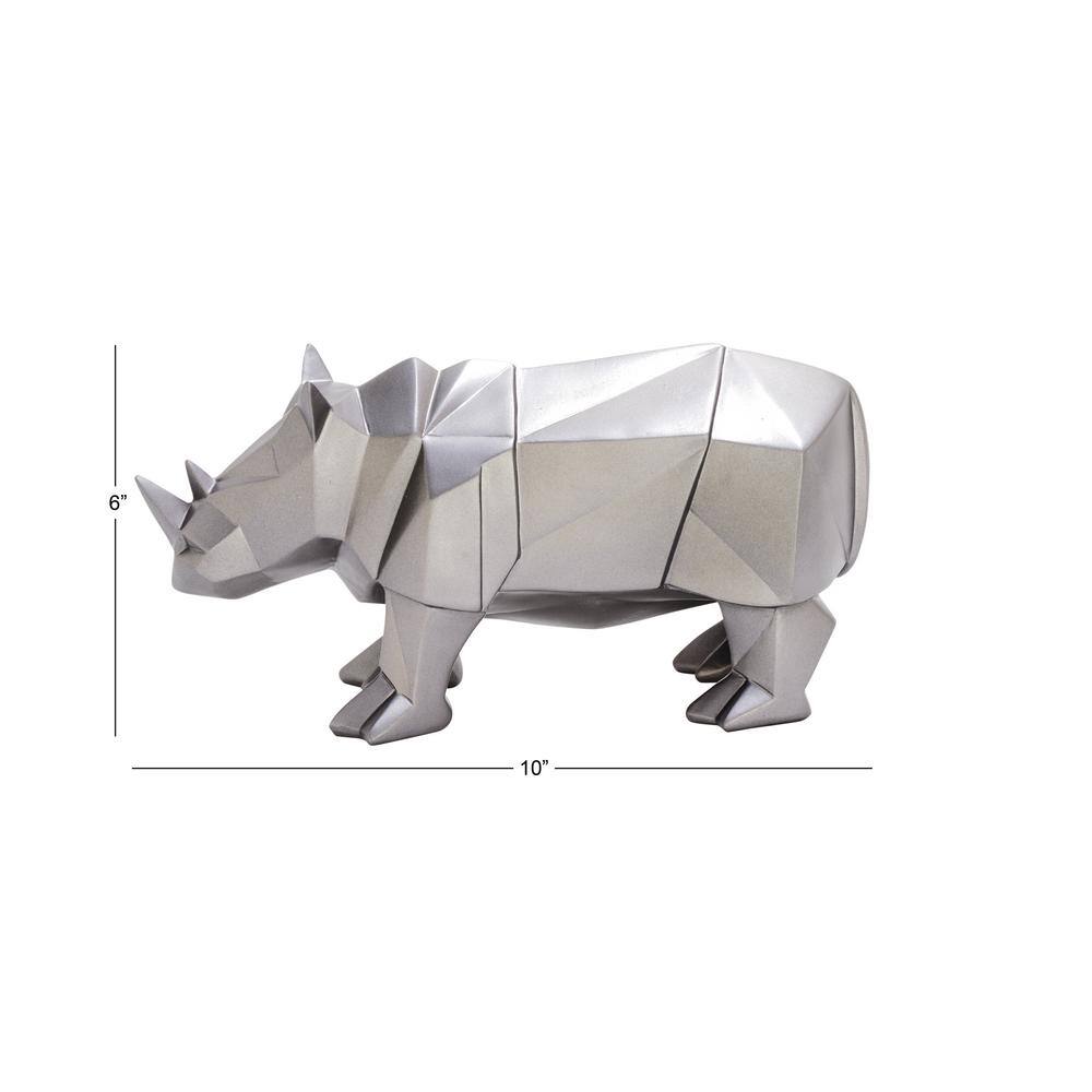 Silver Geometric Resin Rhino Sculpture, 12"