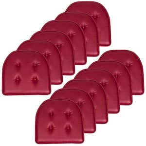 Faux Leather Memory Foam Tufted U-Shape 16 in. x 17 in. Non-Slip Indoor/Outdoor Chair Seat Cushion (12-Pack), Burgundy