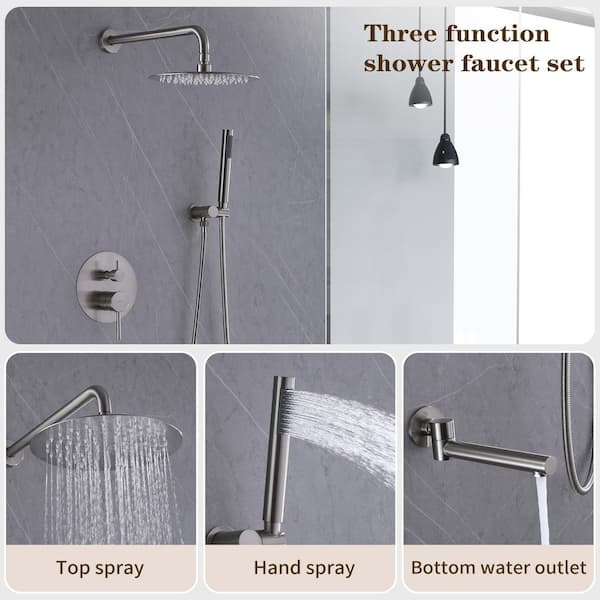 Single-Handle 3-Spray Round Tub and Shower Faucet 2.5 Gpm with High Pressure in Brushed Nickel (Valve Included)