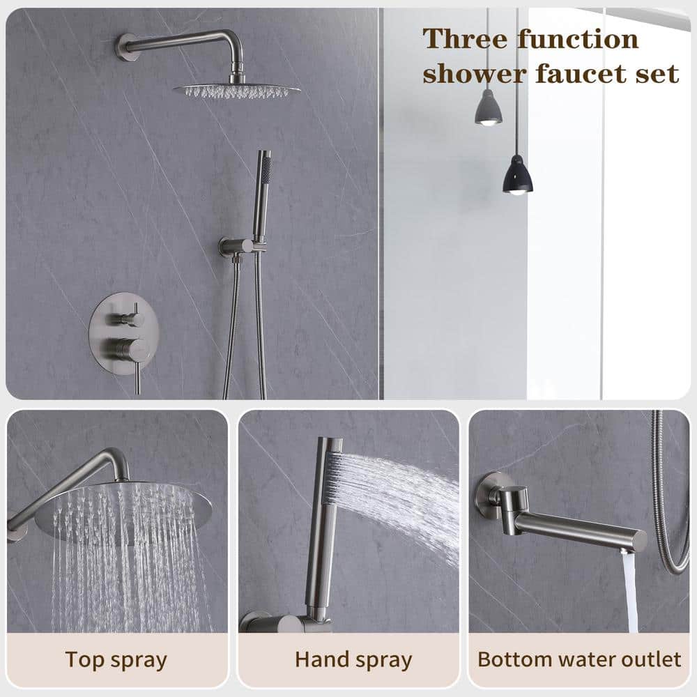 Brushed Nickel Wall Mounted Rain Shower Faucet Set