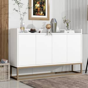 Modern and Elegant White Wood 47.2 in. Sideboard with Gold Metal Legs, Adjustable Shelf and Rebound Device