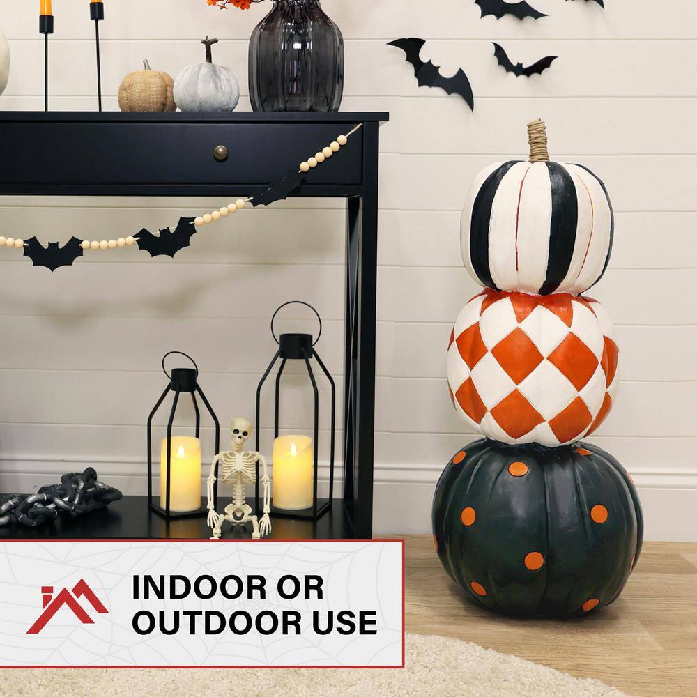Freestanding Lighted Resin Pumpkin Trio Topiary for Halloween