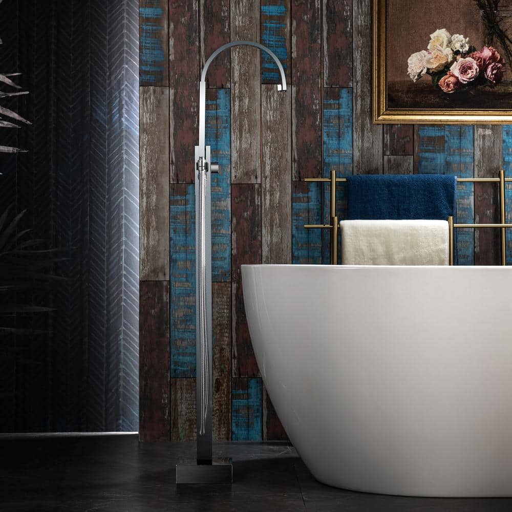 Polished Chrome Freestanding Tub Faucet with Hand Shower