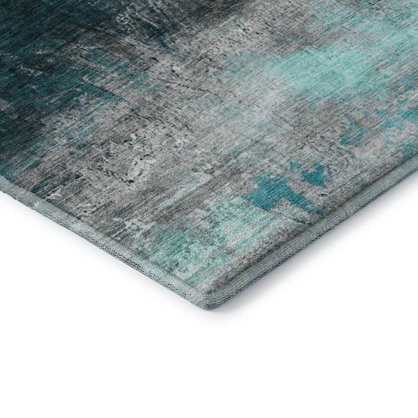 Mayfield Premium Machine Washable Abstract AMF2016 Teal 8 ft. x 10 ft. Area Rug