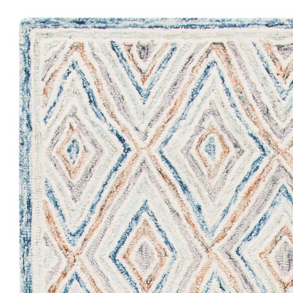 Capri Elegance Hand-Tufted Wool Runner Rug in Blue and Rust, 27"x9"