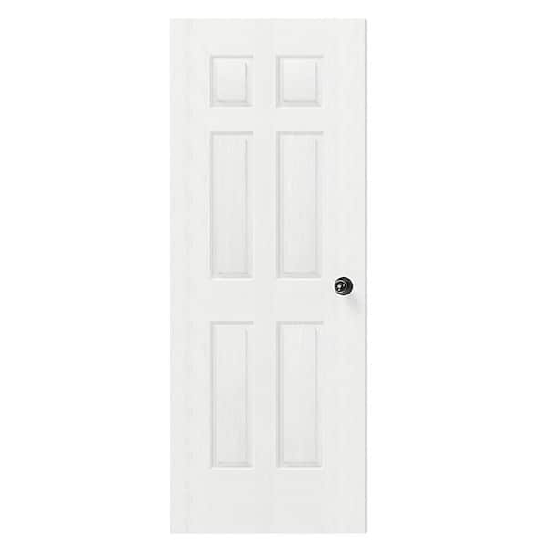 TENONER 30 in. x 80 in. 6 Panel, Composite, White Primed, Solid MDF Core Interior Door Slab with Black Goal Doorknob