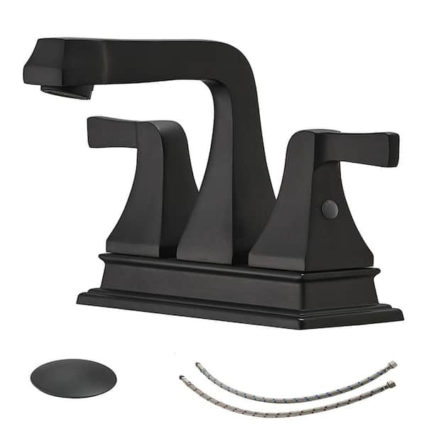 matrix decor 4 in. Centerset Double Handle Bathroom Faucet with Drain Assembly Included in Matte Black