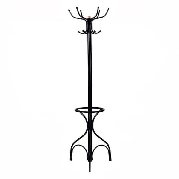 Clihome Black Metal Freestanding Coat Rack with Umbrella