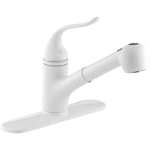 Coralais Single-Handle Pull-Out Sprayer Kitchen Faucet With MasterClean Sprayface In White