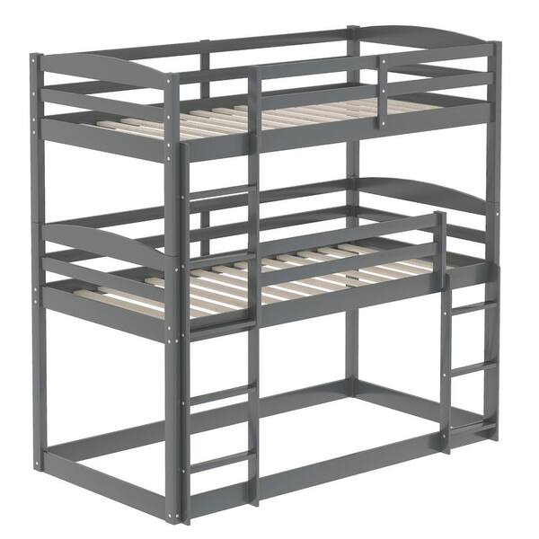 Harper & Bright Designs Gray Twin Size Triple Wood Bunk Bed