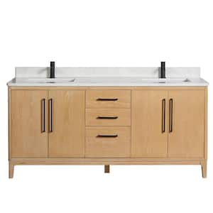 Gara 72 in. W x 22 in. D x 33.9 in. H Double Sink Bath Vanity in Grey with White Grain Composite Stone Top