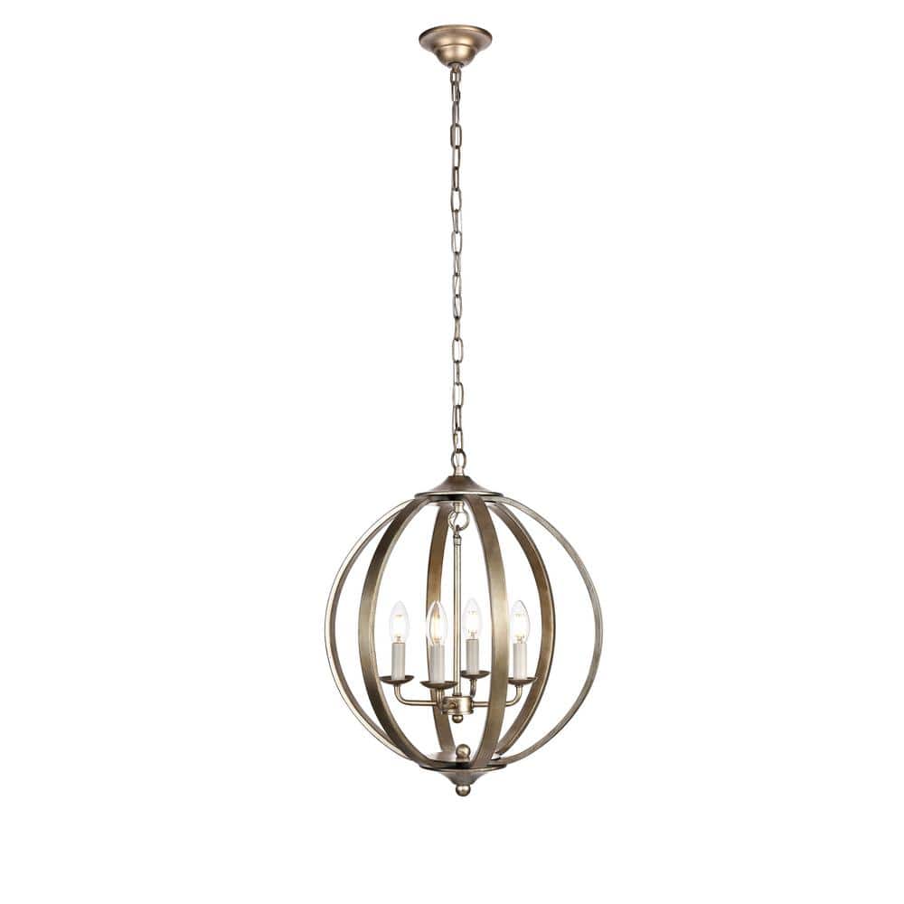 Timeless Home Marcel 18 in. W x 22.5 in. H 4-Light Vintage Silver Pendant