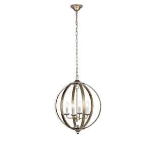 Timeless Home Marcel 18 in. W x 22.5 in. H 4-Light Vintage Silver Pendant