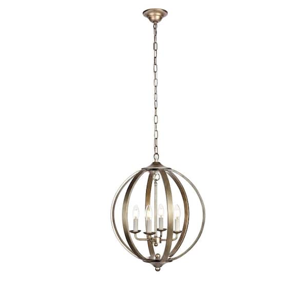Unbranded Timeless Home Marcel 18 in. W x 22.5 in. H 4-Light Vintage Silver Pendant