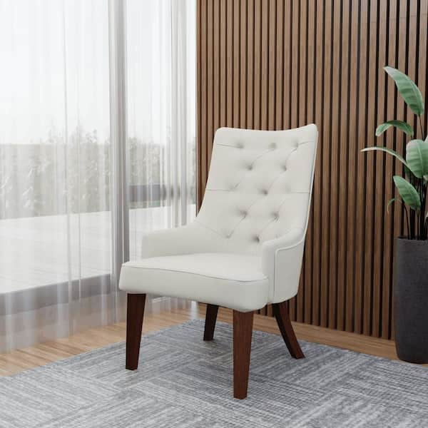 Upholstered Dining Chair with Diamond-Tufted Back with Rubberwood Legs Spruce Collection (Set of 2) in Beige Velvet