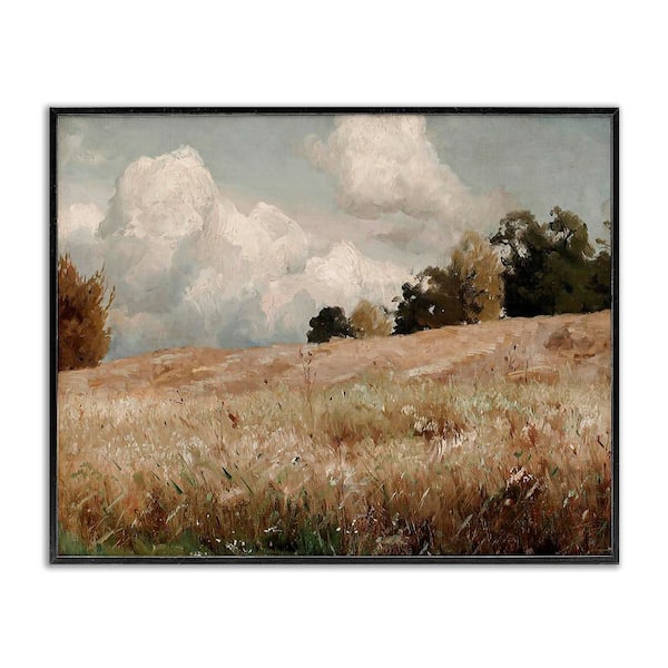Classic Cloudy Field Landscape by Lettered and Lined 1-Piece Black Framed Nature Giclee Art Print 30 in. x 24 in.
