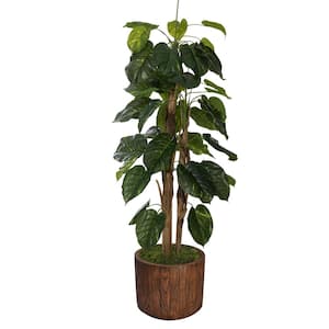 Artificial Faux Real Touch 71 in. Tall Scindapsus Aureus with Burlap Kit and 12.8 in. Brown Wood-Like Fiberstone Planter