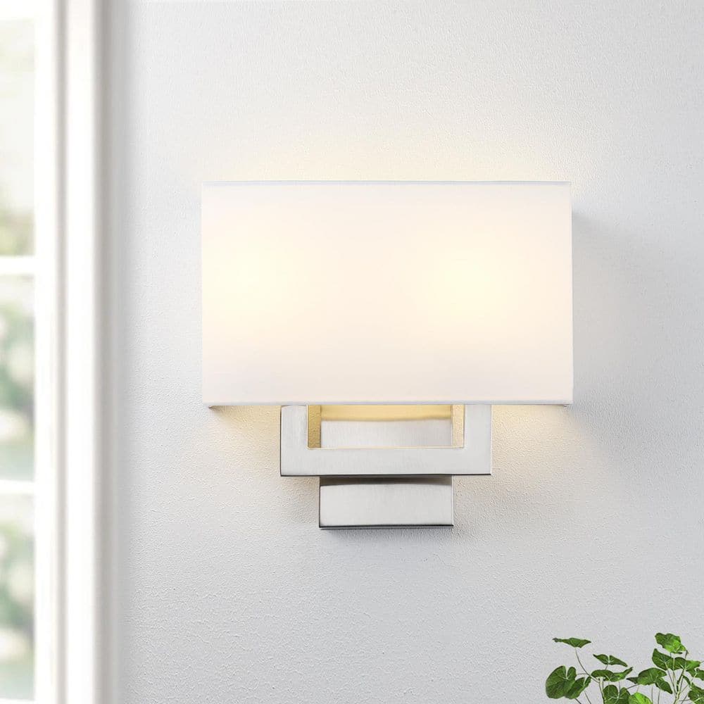 Celina 13 in. 2-Light Brushed Steel Wall Sconce Light With White Shade price history on PriceWatchPro