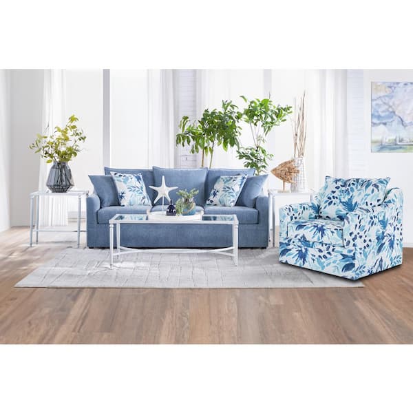 NEW CLASSIC HOME FURNISHINGS New Classic Furniture Sylvie 2-piece Blue and White Polyester Living Room Set with Couch and Accent Armchair Set