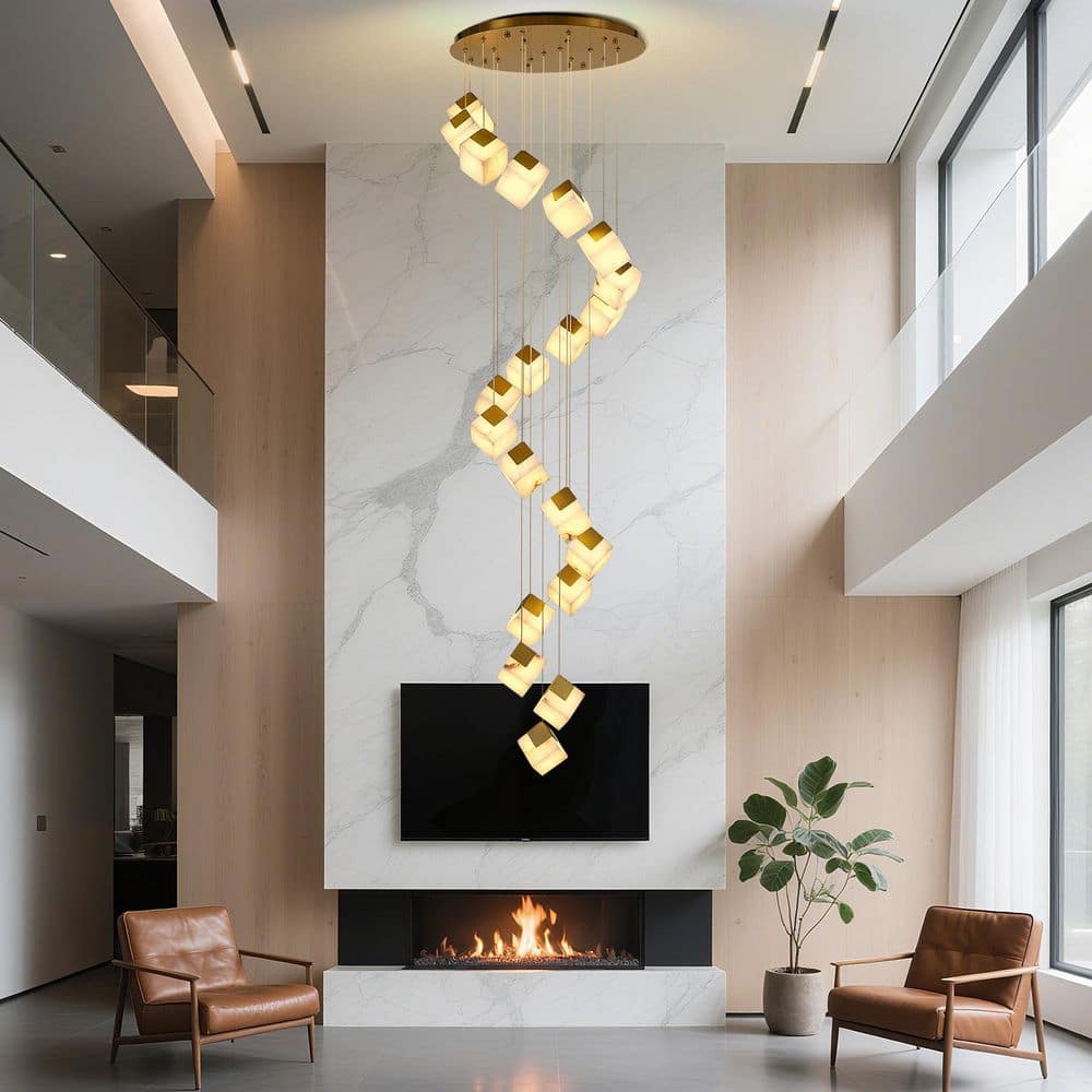 24 in. 20-Light Gold Dimmable Alabaster Cluster Chandelier, Staircase Chandelier with Alabaster Shades, for Foyer, Stair price history on PriceWatchPro