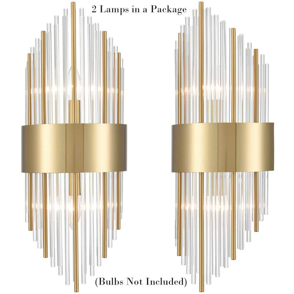 Gold Brass Crystal Glass Mid Century Modern Wall Sconce Set