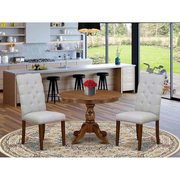 East West Furniture 3-Piece Acacia Walnut Finish Solid Wood Top - Dining Room Set - Seats 4