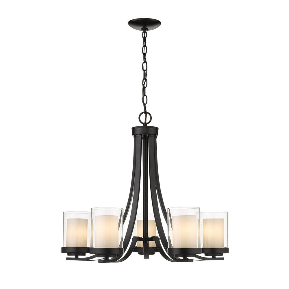 Matte Black Steel and Glass 5-Light Chandelier