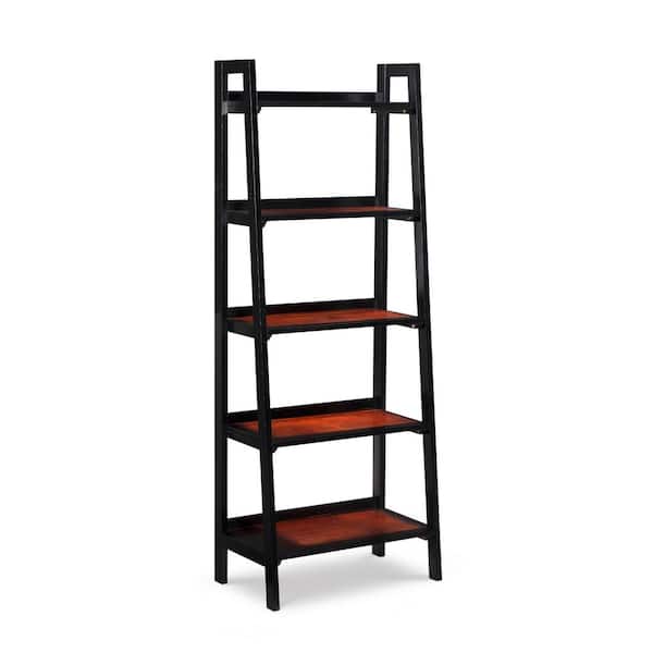 Cherry Wood Ladder Shelf Flash S, Slanted Shelves Bookcase Grey