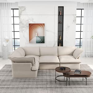 122.8 in. Flared Arm 4-Piece Linen L-Shaped Sectional Sofa Pine Wood Overstuffed Deep Seat Cloud Couch in Beige