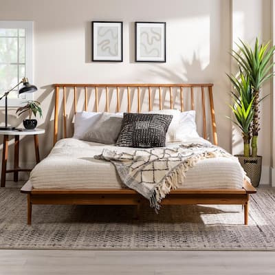 queen modern wood spindle bed - caramel