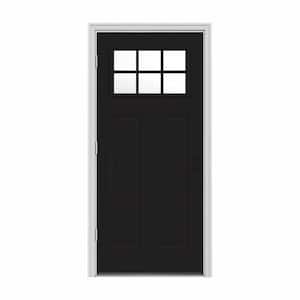 32 in. x 80 in. 6 Lite Craftsman Black Painted Steel Prehung Right-Hand Outswing Front Door w/Brickmould