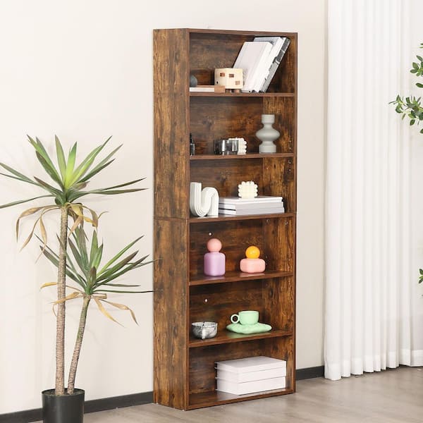 Industrial 63 in. Tall Rustic Brown Wood 5-Shelf Accent Bookcase with Open Bookshelf for Storage and Decor