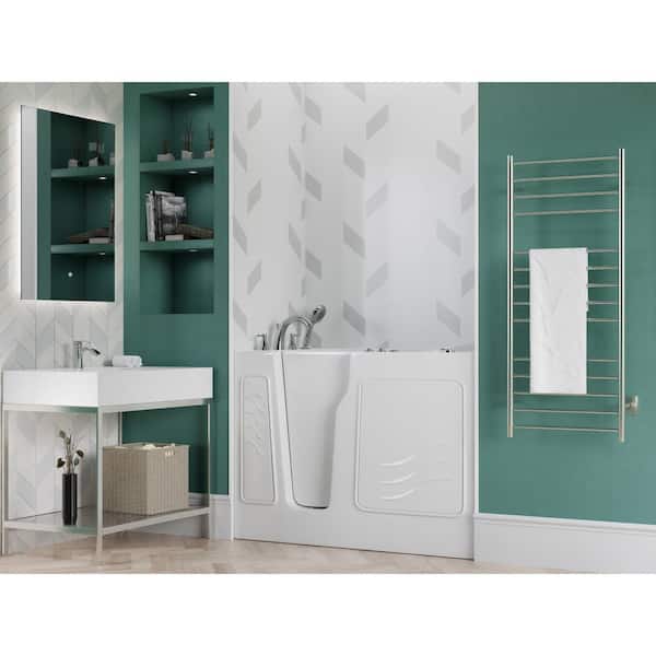 Universal Collection 29 in. L x 52 in. W Whirlpool Jetted Bathtub with Left Drain in White with Powered Fast Drain