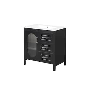 30 in. Freestanding Black Bath Vanity with White Ceramic Top